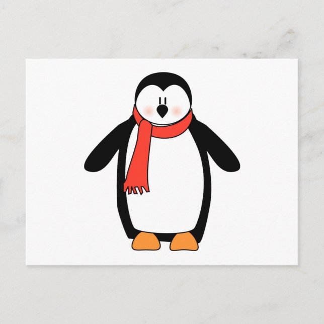 Pinguin ummantelt von Rotem Scarf Postkarte (Vorderseite)