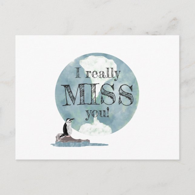 Pinguin und Earth Day Miss You Teacher Postkarte (Vorderseite)