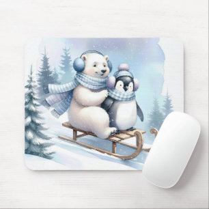 Pinguin und Eisbär auf einem Schlitten Mousepad