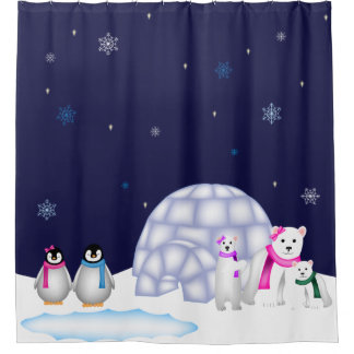 Pinguin-und Eisbär-Weihnachtsduschvorhang Duschvorhang