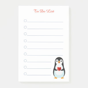 Pinguin und Kalligrafie auf weißen linierten Post- Post-it Klebezettel