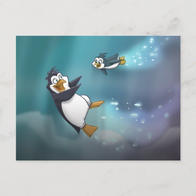 Pinguin und Kind Postkarte (Vorderseite)