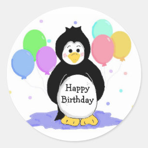 Pinguin und Luftballons Runder Aufkleber