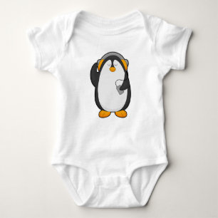 Pinguin und Mobiltelefon mit Headset Baby Strampler