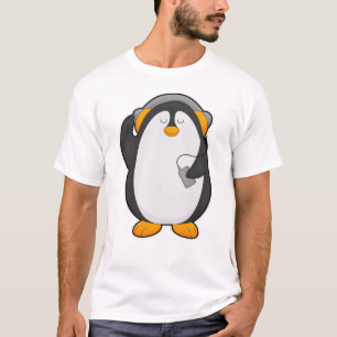 Pinguin und Mobiltelefon mit Headset T-Shirt