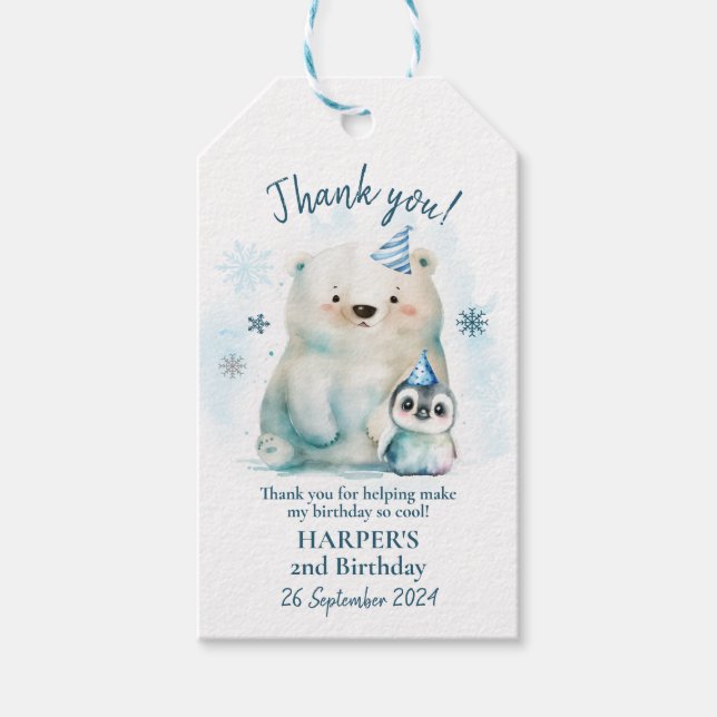 Pinguin und Polar Bear Winter Geburtstag Geschenkanhänger (Vorderseite)