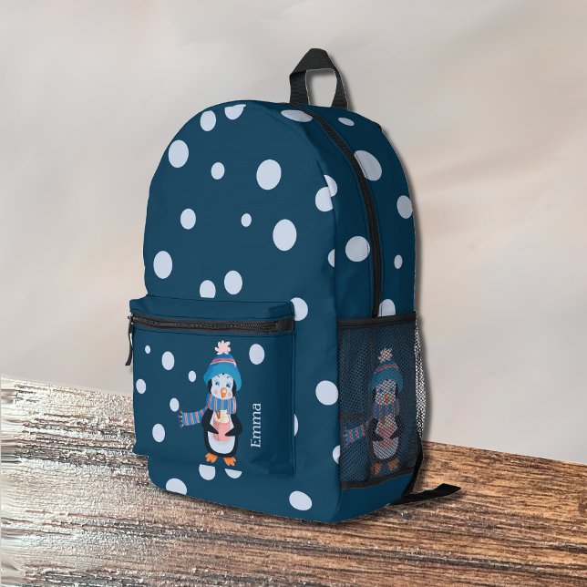 Pinguin und Polka Dots Blue Child Backpack Bedruckter Rucksack (Von Creator hochgeladen)