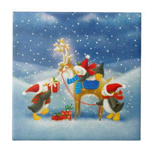 Pinguin und Reindeer Fliese