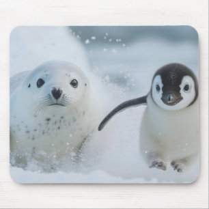 Pinguin und Siegel Freunde - Schneefälle Mousepad