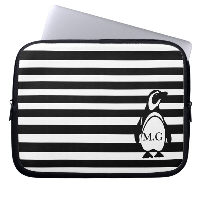 Pinguin und Streifen Laptopschutzhülle (Vorderseite)