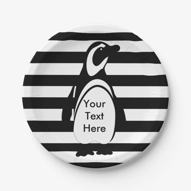 Pinguin und Streifen Pappteller (Vorderseite)