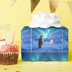 Pinguin unter dem Nordlicht Geschenkpapier