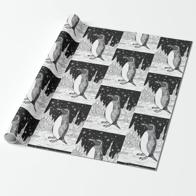 Pinguin unterm Sternenhimmel Geschenkpapier (Ungerollt)