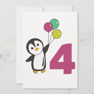 Pinguin-Vier-Geburtstagsballons für Kinder Einladu Einladung