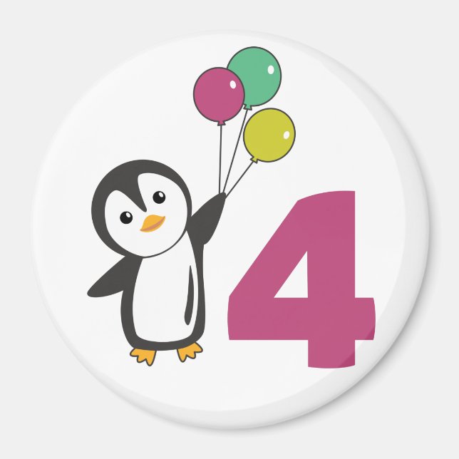 Pinguin Vierter Geburtstag Balloons für Kinder Mag Magnet (Vorne)