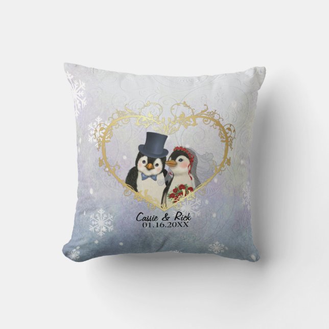 Pinguin Wedding Snowflake Pattern - Anpassen Kissen (Vorderseite)