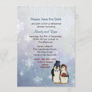 Pinguin Wedding Snowflakes Probe Dinner einladen Save The Date