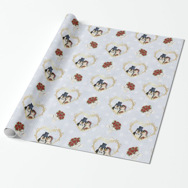 Pinguin Wedding Wrapping Paper Geschenkpapier (Ungerollt)