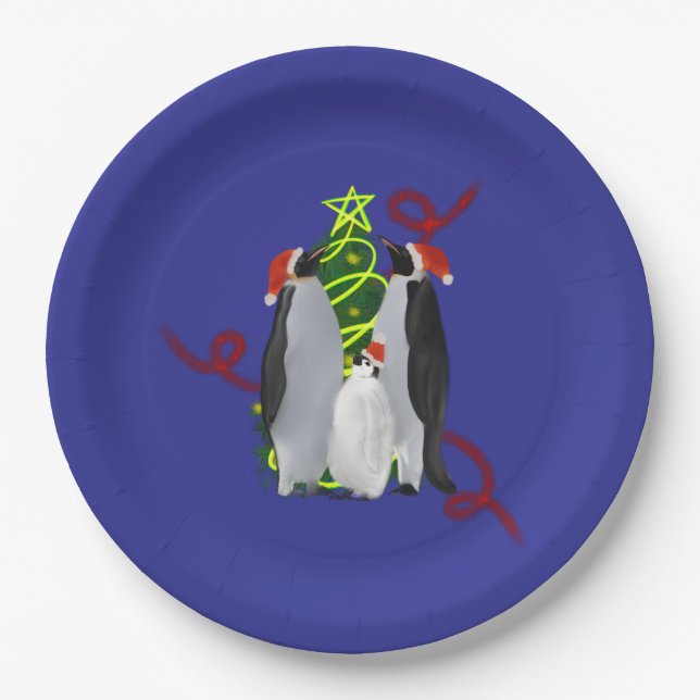Pinguin Weihnachten Pappteller (Vorderseite)