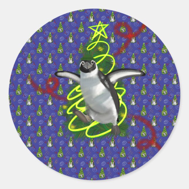 Pinguin Weihnachten Runder Aufkleber (Vorderseite)