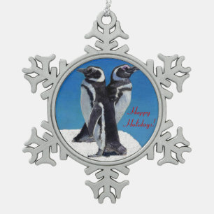 Pinguin-Weihnachten Schneeflocken Zinn-Ornament