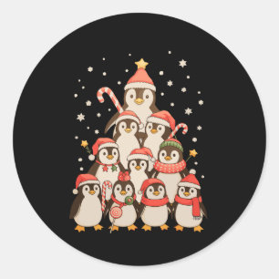 Pinguin-Weihnachtsbaum-Schnee-Weihnachtsmann-Mütze Runder Aufkleber