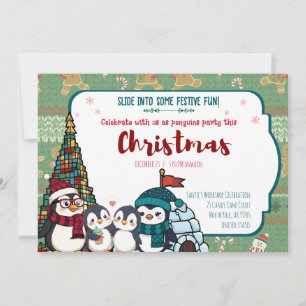 Pinguin-Weihnachtsfeier – Fröhlicher Familien-Spaß Einladung