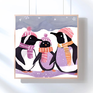 Pinguin-Weihnachtsfreunde   Winter-Aquarell Poster