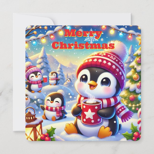 Pinguin-Weihnachtskarte Feiertagskarte (Vorderseite)