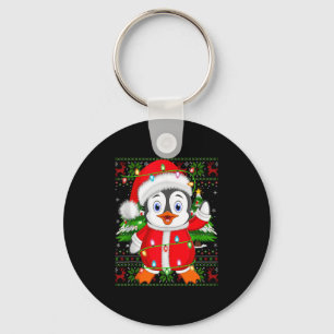 Pinguin-Weihnachtslichter-Santa-Kostüm-Hässliche-W Schlüsselanhänger