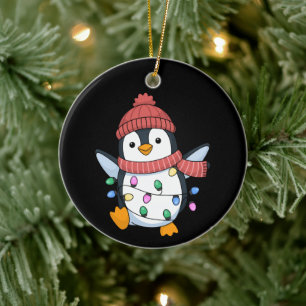 Pinguin Weihnachtsmann Lichter Weihnachten Pinguin Keramik Ornament