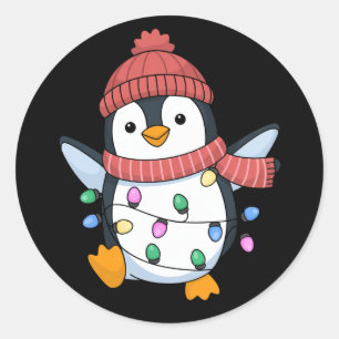 Pinguin Weihnachtsmann Lichter Weihnachten Pinguin Runder Aufkleber