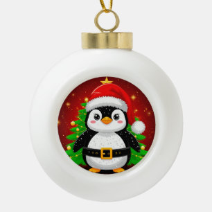 🐧 Pinguin Weihnachtsmann Weihnachtsbaum Feiertags Keramik Kugel-Ornament