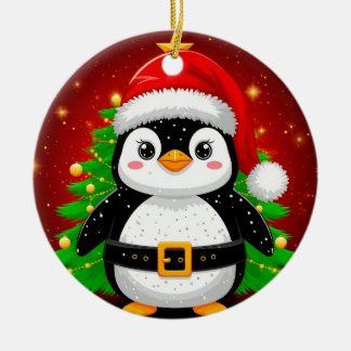 🐧 Pinguin Weihnachtsmann Weihnachtsbaum Feiertags Keramik Ornament