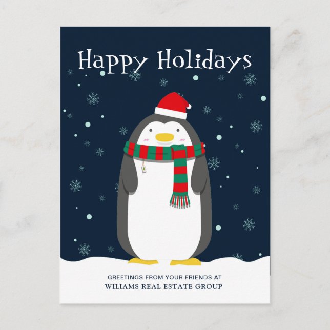 Pinguin Weihnachtsmannmütze Weihnachten Unternehme Postkarte (Vorderseite)