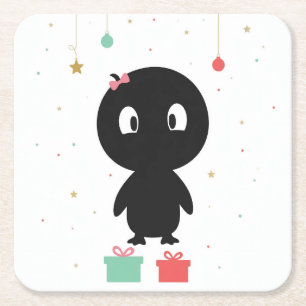 Pinguin-Weihnachtsuntersetzer Rechteckiger Pappuntersetzer