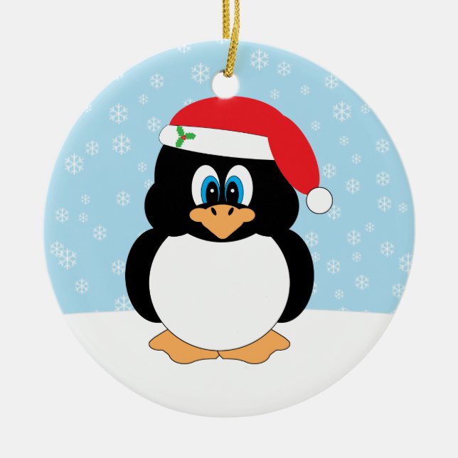 Pinguin-Weihnachtsverzierung Keramik Ornament (Vorne)