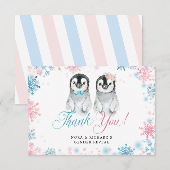 Pinguin Winter Gender Reveal Danke Karte (Vorne/Hinten)
