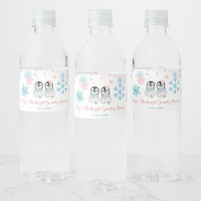 Pinguin Winter Gender Reveal Wasser Flaschen Etike (Flaschen)