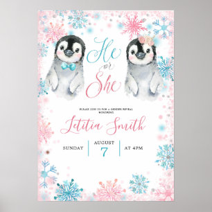 Pinguin Winter Gender Reveal Welcome Sign Card Poster