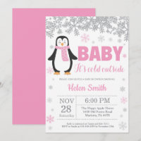 Pinguin-Winter-Rosa-Mädchen-Babyparty-Schneeflocke