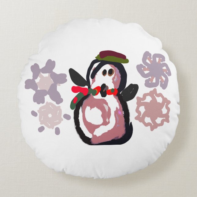 Pinguin Winter  Rundes Kissen (Vorderseite)