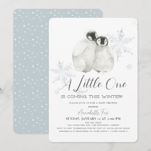 Pinguin Winter Snowflake Blue Boy Baby Dusche Einladung
