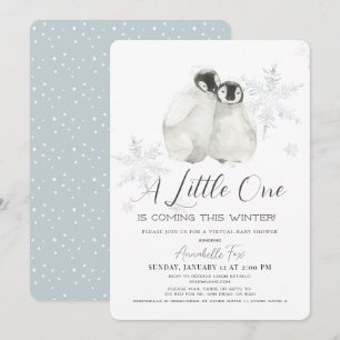 Pinguin Winter Snowflake Blue Virtual Baby Dusche Einladung