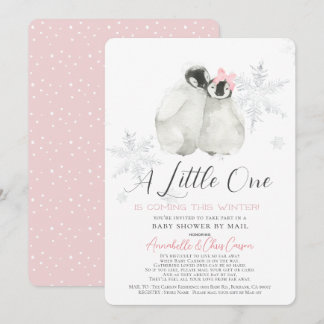 Pinguin Winter Snowflake Pink Baby Dusche by Mail Einladung