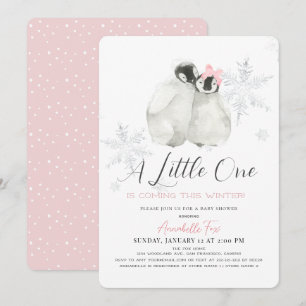 Pinguin Winter Snowflake Pink Girl Babydusche Einladung