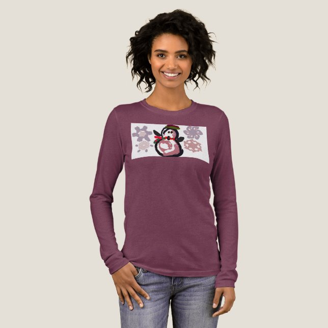 Pinguin Winter  Tri-Blend Shirt (Volle Vorderseite)