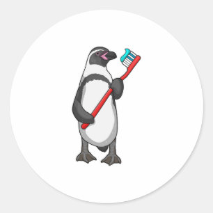 Pinguin-Zahnbürste Runder Aufkleber