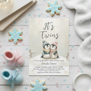 Pinguin-Zwillinge Winter-Baby-Shower Junge Mädchen Einladung