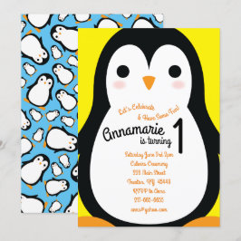 Pinguine 1. Geburtstag Niedliche Wintereinladungen Einladung